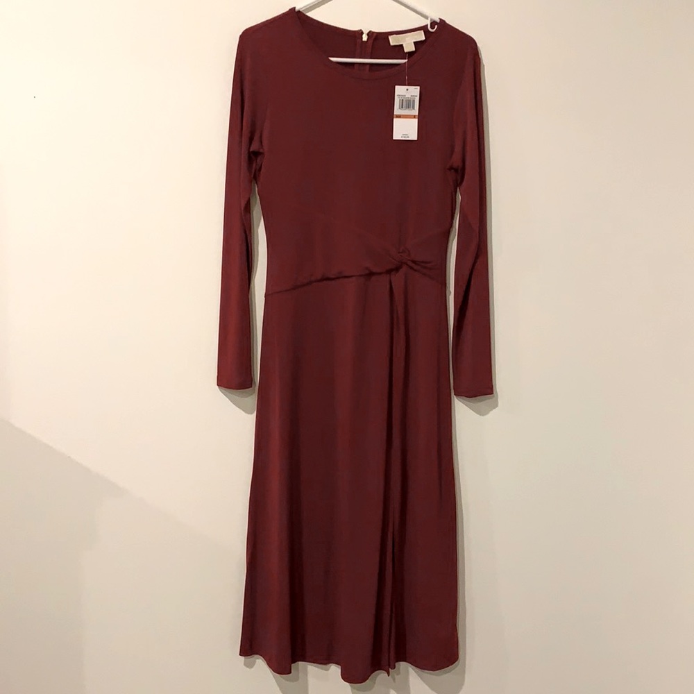 Michael Kors Maroon Cinched-Waist Dress